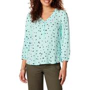 Amazon Essentials Women's 3/4 Sleeve Button Pop-Over Shirt, Loose-Fit V-Neck Blouse, Aqua Blue Poppy, L