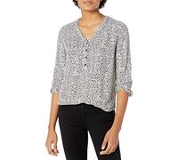 Amazon Essentials Women's 3/4 Sleeve Button Pop-over Shirt, Loose-Fit V-Neck Blouse, Mini Leopard, L