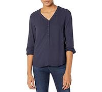 Amazon Essentials Women's 3/4 Sleeve Button Pop-over Shirt, Loose-Fit V-Neck Blouse, Navy, M