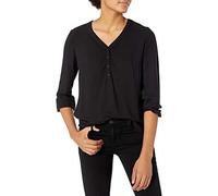 Amazon Essentials Women's 3/4 Sleeve Button Popover Shirt, Black, Medium