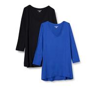 Amazon Essentials Women's 3/4 Sleeve V-Neck Swing T-Shirt (Available in Plus Sizes), Pack of 2, Black/Royal Blue, M