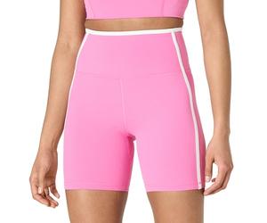 Amazon Essentials Women's Active FormFlex Buttery Soft High-Waist Yoga Cycling Biker Shorts, Flamingo Pink/White, M