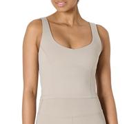 Amazon Essentials Women's Active FormFlex Buttery Soft Light Support Crop Tank Top with Bra, Taupe, M