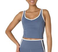 Amazon Essentials Women's Active FormFlex Buttery Soft Light Support Crop Tank with Bra and Contrast Trim, Slate Grey/White, L
