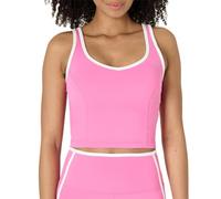 Amazon Essentials Women's Active FormFlex Buttery Soft Light Support Crop Tank with Bra and Contrast Trim, Flamingo Pink/White, M