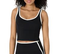 Amazon Essentials Women's Active FormFlex Buttery Soft Light Support Crop Tank with Bra and Contrast Trim, Black/White, M