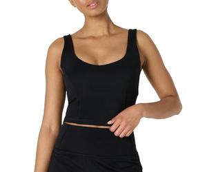 Amazon Essentials Women's Active FormFlex Buttery Soft Light Support Crop Tank with Bra, Black, XXL