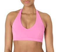 Amazon Essentials Women's Active FormFlex Buttery Soft Light Support Halter V-Neck Sports Bra, Pink, M