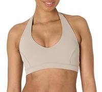Amazon Essentials Women's Active FormFlex Buttery Soft Light Support Halter V-Neck Sports Bra, Taupe, M