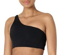 Amazon Essentials Women's Active FormFlex Buttery Soft Light Support One-Shoulder Strappy Back Sports Bra, Black, L