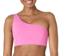 Amazon Essentials Women's Active FormFlex Buttery Soft Light Support One-Shoulder Strappy Back Sports Bra, Flamingo Pink, XS