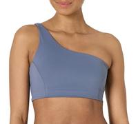 Amazon Essentials Women's Active FormFlex Buttery Soft Light Support One-Shoulder Strappy Back Sports Bra, Slate Grey, XS