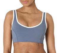 Amazon Essentials Women's Active FormFlex Buttery Soft Light Support V-Neck Sports Bra with Contrast Trim, Slate Grey/White, S