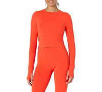 Amazon Essentials Women's Active FormFlex Buttery Soft Long Sleeve Slim Fit Crop Layering Workout Top, Bright Red, L
