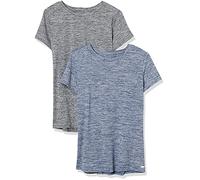 Amazon Essentials Women's Active Quick Dry Tech Stretch Short-Sleeve Crewneck Gym Top (Available in Plus Size), Black Heather/Navy Heather, XL