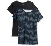 Amazon Essentials Women's Active Quick Dry Tech Stretch Short-Sleeve Crewneck T-Shirt (Available in Plus Size), Pack of 2, Black/Navy Camo, XS