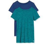 Amazon Essentials Women's Active Quick Dry Tech Stretch Short-Sleeve Crewneck T-Shirt (Available in Plus Size), Pack of 2, Blue/Teal Green Space Dye, XS