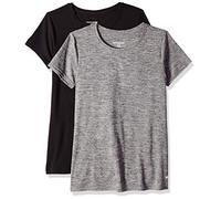 Amazon Essentials Women's Active Quick Dry Tech Stretch Short-Sleeve Crewneck T-Shirt (Available in Plus Size), Pack of 2, Black/Dark Grey Space Dye, M