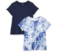 Amazon Essentials Women's Active Quick Dry Tech Stretch Short-Sleeve Crewneck T-Shirt (Available in Plus Size), Pack of 2, Navy/White Tie Dye, S