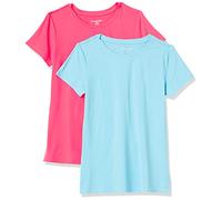 Amazon Essentials Women's Active Quick Dry Tech Stretch Short-Sleeve Crewneck T-Shirt (Available in Plus Size), Pack of 2, Blue/Neon Pink, M
