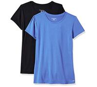 Amazon Essentials Women's Active Quick-Dry Tech-Stretch Short-Sleeve Crewneck T-Shirt, Pack of 2, Black/Bright Blue, XS