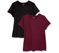Amazon Essentials Women's Active Quick-Dry Tech-Stretch Short-Sleeve Crewneck T-Shirt, Pack of 2, Black/Burgundy Space Dye, XXL Plus
