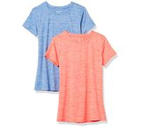 Amazon Essentials Women's Active Quick-Dry Tech-Stretch Short-Sleeve Crewneck T-Shirt, Pack of 2, Coral Orange Space Dye/Light Blue Space Dye, XS