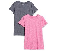 Amazon Essentials Women's Active Quick-Dry Tech-Stretch Short-Sleeve Crewneck T-Shirt, Pack of 2, Dark Grey Space Dye/Raspberry Space Dye, S
