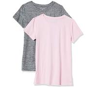 Amazon Essentials Women's Active Quick-Dry Tech-Stretch Short-Sleeve Crewneck T-Shirt, Pack of 2, Grey Space Dye/Light Pink, XL