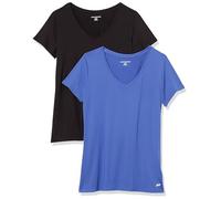 Amazon Essentials Women's Active Quick Dry Tech Stretch Short-Sleeve V-Neck Gym T-Shirt (Available in Plus Size), Pack of 2, Black/Bright Blue, S