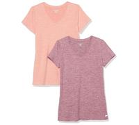 Amazon Essentials Women's Active Quick Dry Tech Stretch Short-Sleeve V-Neck Gym T-Shirt (Available in Plus Size), Pack of 2, Plum Space Dye/Salmon Pink Space Dye, XXL