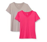 Amazon Essentials Women's Active Quick Dry Tech Stretch Short-Sleeve V-Neck Gym T-Shirt (Available in Plus Size), Pack of 2, Beige/Hot Pink, M