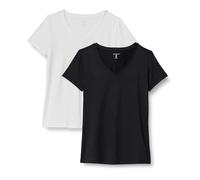 Amazon Essentials Women's Active Quick Dry Tech Stretch Short-Sleeve V-Neck Gym T-Shirt (Available in Plus Size), Pack of 2, Black/White, XL
