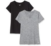 Amazon Essentials Women's Active Quick Dry Tech Stretch Short-Sleeve V-Neck Gym T-Shirt (Available in Plus Size), Pack of 2, Black/Dark Grey Space Dye, XL