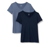 Amazon Essentials Women's Active Quick Dry Tech Stretch Short-Sleeve V-Neck Gym T-Shirt (Available in Plus Size), Pack of 2, Navy/Slate Grey, M