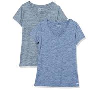 Amazon Essentials Women's Active Quick Dry Tech Stretch Short-Sleeve V-Neck Gym T-Shirt (Available in Plus Size), Pack of 2, Black Heather/Navy Heather, XS