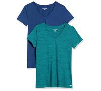 Amazon Essentials Women's Active Quick Dry Tech Stretch Short-Sleeve V-Neck Gym T-Shirt (Available in Plus Size), Pack of 2, Blue/Teal Green Space Dye, XL