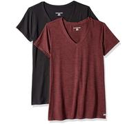 Amazon Essentials Women's Active Quick Dry Tech Stretch Short-Sleeve V-Neck Gym T-Shirt (Available in Plus Size), Pack of 2, Black/Burgundy Space Dye, XL
