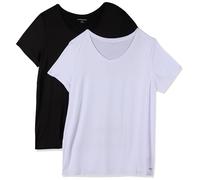 Amazon Essentials Women's Active Quick Dry Tech Stretch Short-Sleeve V-Neck T-Shirt (Available in Plus Size), Pack of 2, Black/White, XS