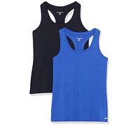 Amazon Essentials Women's Active Quick-Dry Tech-Stretch Sport Racerback Scoop-Neck Gym Vest Top, Pack of 2, Bright Blue/Black, L