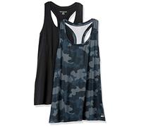 Amazon Essentials Women's Active Quick-Dry Tech-Stretch Sport Racerback Scoop-Neck Gym Vest Top, Pack of 2, Black/Grey Camo, L