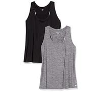 Amazon Essentials Women's Active Quick-Dry Tech-Stretch Sport Racerback Scoop-Neck Gym Vest Top, Pack of 2, Black/Dark Grey Space Dye, S