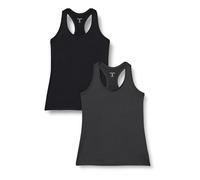 Amazon Essentials Women's Active Quick-Dry Tech-Stretch Sport Racerback Scoop-Neck Gym Vest Top, Pack of 2, Black/Graphite Heather, L