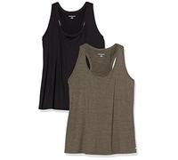 Amazon Essentials Women's Active Quick-Dry Tech-Stretch Sport Racerback Scoop-Neck Gym Vest Top, Pack of 2, Black/Olive Space Dye, S