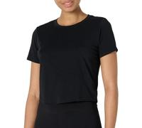 Amazon Essentials Women's Active Soft Cotton Crewneck Short Sleeve Yoga Workout Lightweight Cropped T-Shirt, Black, M