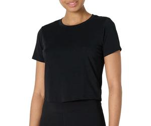 Amazon Essentials Women's Active Soft Cotton Crewneck Short Sleeve Yoga Workout Lightweight Cropped T-Shirt, Black, S