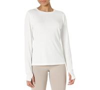 Amazon Essentials Women's Active Soft Cotton Regular-Fit Crewneck Long-Sleeve Gym Tops Lightweight Yoga Workout T-Shirt, White, XS