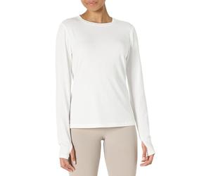 Amazon Essentials Women's Active Soft Cotton Regular-Fit Crewneck Long-Sleeve Gym Tops Lightweight Yoga Workout T-Shirt, White, XS