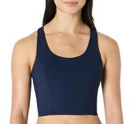 Amazon Essentials Women's Active Total Train Medium-Support Gym Workout Racerback Crop Tank with Built-In Bra, Navy, XS