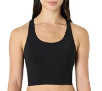 Amazon Essentials Women's Active Total Train Medium-Support Gym Workout Racerback Crop Tank with Built-In Bra, Black, S